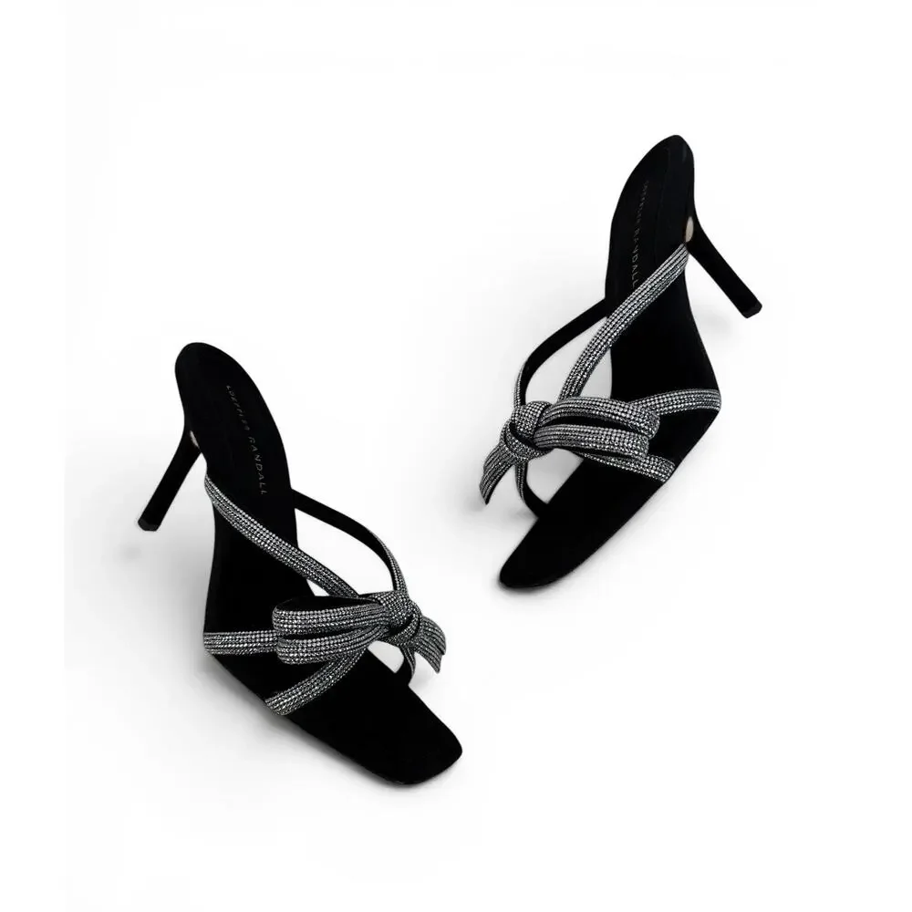 Loeffler Randall Margi‎ Bow Heeled Mule Size 10 Black Suede Embellished Crystal